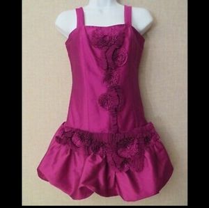 PURPLE TAFFETA 3D flowers floral rosettes DRESS 8